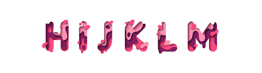 Paper cut letter H, I, J, K, L, M. Design 3d sign isolated on white background. Alphabet font of melting liquid.