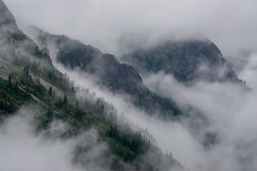 Fog in the mountains during the day