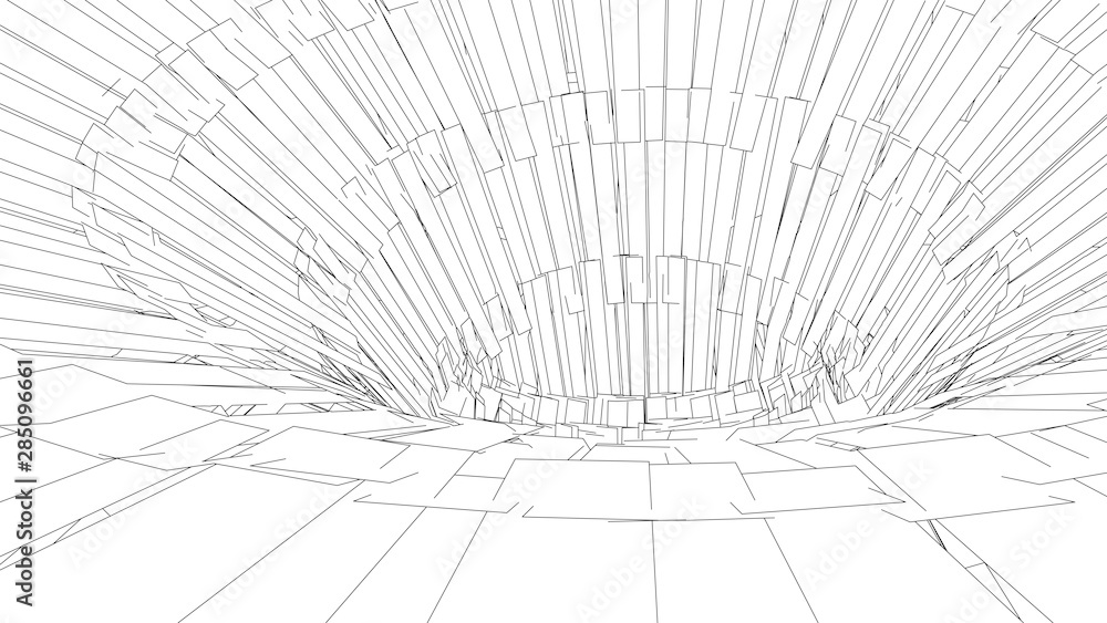 Poster tunnel or wormhole. vector abstract background. 3d tunnel grid. futuristic perspective grid backgrou
