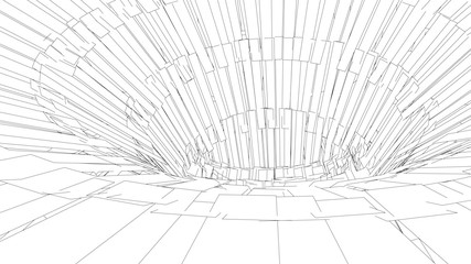 Tunnel or wormhole. Vector abstract background. 3D tunnel grid. Futuristic perspective grid background texture.