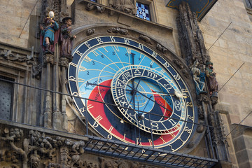 Astronomic clock on the Old Town Hall tower at Staromestska square in Prague