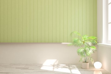 Empty room in green color. Scandinavian interior design. 3D illustration