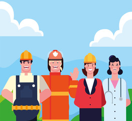 flat design people happy labor day
