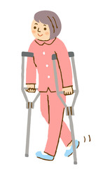 松葉杖で歩く女性