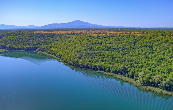 Aerial view of Brljan lake in Croatia in canyon of the Krka River