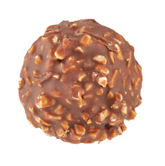 Beautiful chocolate candy ball shape with filling and nuts, isolated on white background. Full sharpness across the entire frame field. - 285099651