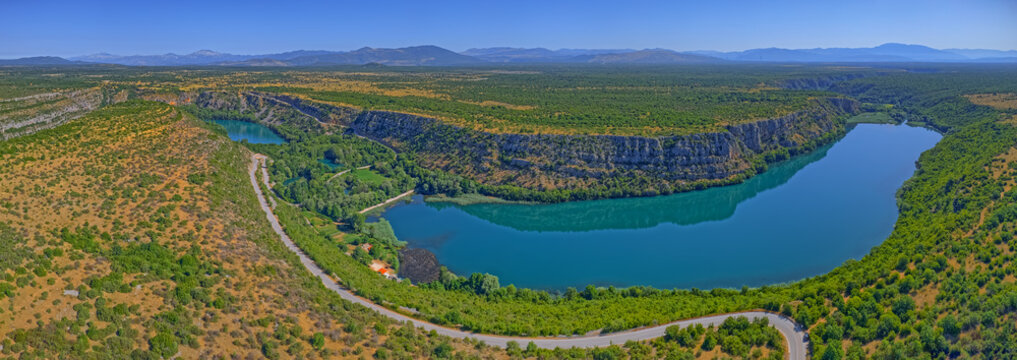 Aerial view of Brljan lake in Croatia in canyon of the Krka River