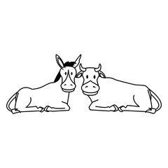 farm cute mammals animals cartoon in black and white