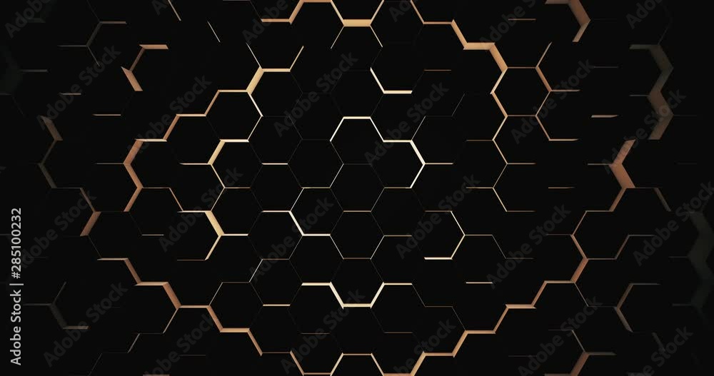 Poster abstract geometric black hexagone background. 4k seamless loop. 3d render.