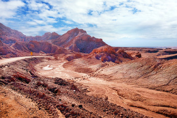 Desert landscape of the Moon Valley near San Pedro de Atacama, in the northern part of Chile,...