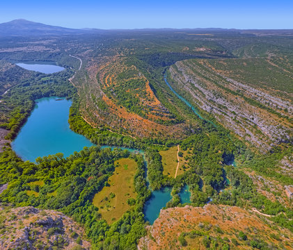 Aerial view of Brljan lake in Croatia in canyon of the Krka River