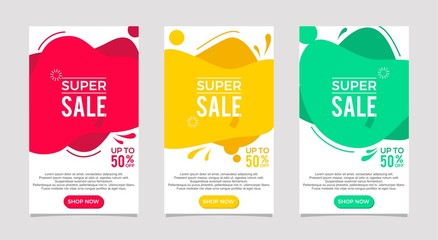 Dynamic modern fluid for sale banners set. Sale banner template design, Super sale special offer