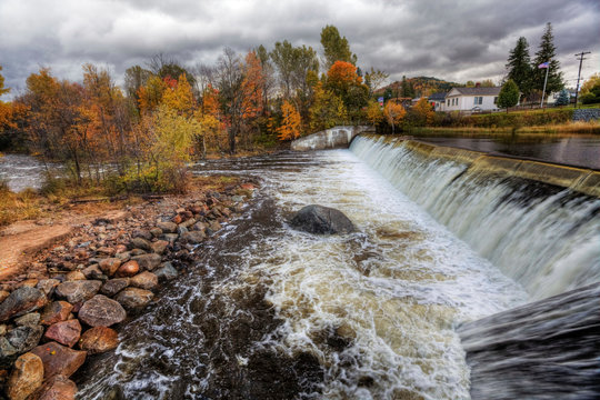 Dam and autumn foliage in Wilmington, New York