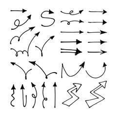 Hand drawn arrow set. Collection of doodle arrow doodles.