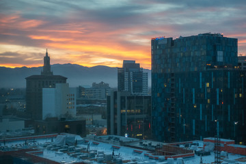 San Jose, California: Great Aerial view on Downtown City center during the sunset time.