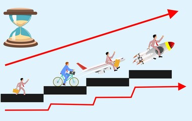 Busines concept illustration, men on career ladder  to demonstrate career corporate success, and competition, vector illustration