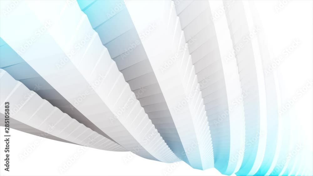 Poster abstract animation of rotating geometric shapes in spiral in 3d rendering on white background. anima