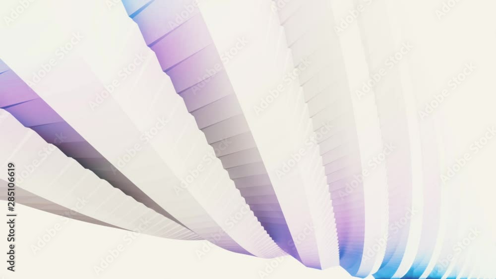 Poster abstract animation of rotating geometric shapes in spiral in 3d rendering on white background. anima