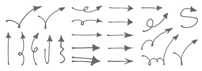 Fototapeta na wymiar Doodle arrows collection. Set of hand drawn arrow illustrations.