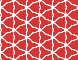 Vector seamless geometric pattern. Shaped white barbed wires and triangles, red background.