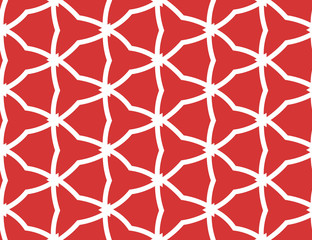 Fototapeta premium Vector seamless geometric pattern. Shaped white barbed wires and triangles, red background.