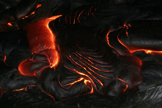 Hawaii pahoehoe lava at night