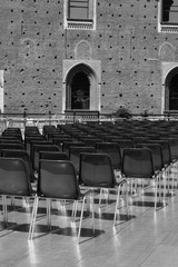 plastic chairs in line for the concert