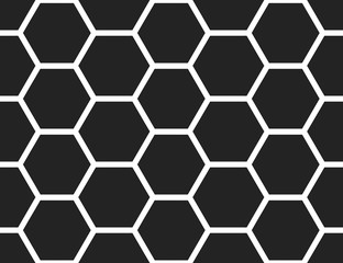 Vector seamless geometric pattern. Shaped white hexagons, black background.
