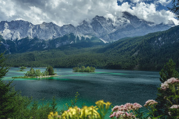 Eibsee lake in Bavaria in front of Alps