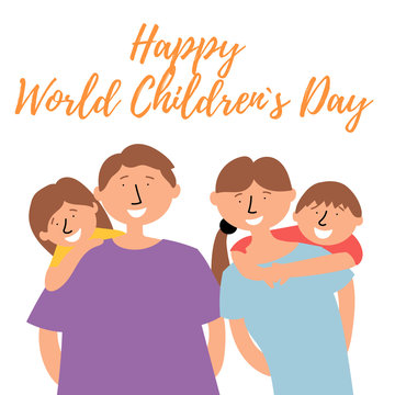 Family with children enjoys a family holiday. World Children's Day. EPS 10 vector editable illustration