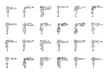 Corner Border simple black line icons vector set