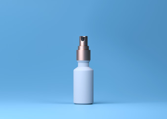 White and gold spray bottle, blank container mock up with spraying mist in 3d illustration on black background