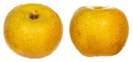 Two pieces of yellow apple (Chantecler, chanteclerc, Malus domestica). Variety mix of Golden...