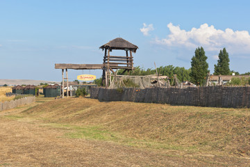 Gate to the Durnytsa market square in the Ataman ethnographic complex. Taman Temryuk district of the Krasnodar region