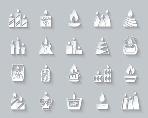 Candle Flame simple paper cut icons vector set