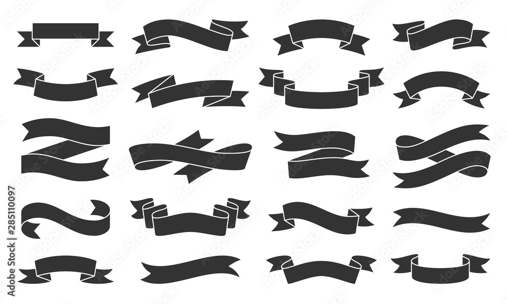 Wall mural paper ribbon black silhouette icons vector set