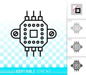 Microchip circuit simple black line vector icon