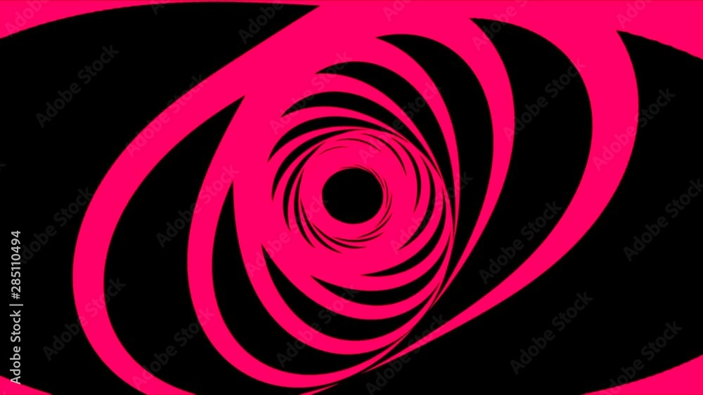 Poster abstract animation of bright colorful hypnotic tunnel with circles rotating in different planes on b