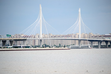 Saint Petersburg, Russia, july 2019. The Western High Speed Diameter bridge, a new infrastructure o this city.