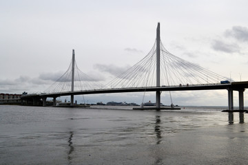Saint Petersburg, Russia, july 2019. The Western High Speed Diameter bridge, a new infrastructure o...