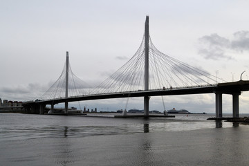 Saint Petersburg, Russia, july 2019. The Western High Speed Diameter bridge, a new infrastructure o this city.