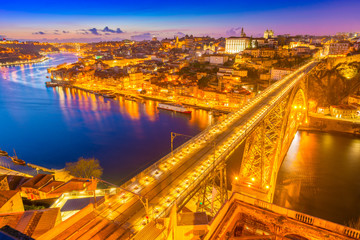Fototapeta na wymiar Beautiful sunset in Porto (Oporto), Portugal. Evening view of the famous Portuguese city