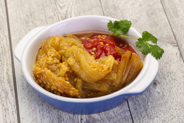 Caucasian cuisine - baked eggplant and tomato