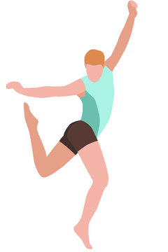 A vector illustration of a man practicing gymnastics or acrobatics, isolated on a white background. Ballet dancing