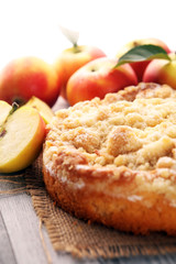 Apple pie or homemade cake with apples on wood. Delicous dessert apple tart