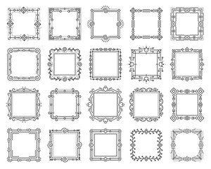 Square Text Frame simple line monogram vector set