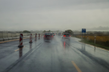 rainy day in the highway