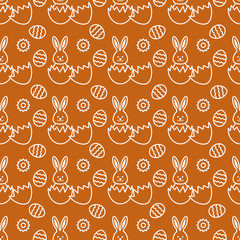 Seamless pattern with Easter Bunny, eggs.