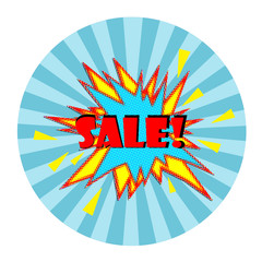 Comic pop art style sale icon isolated on white background