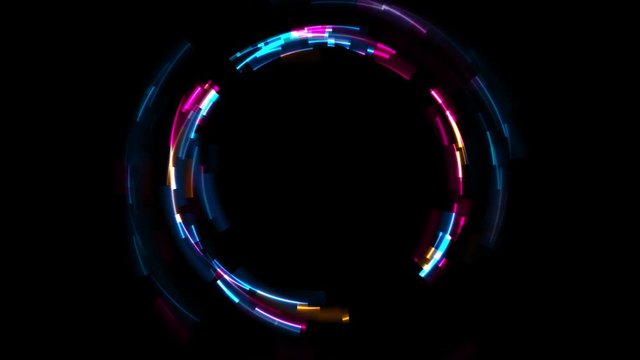 Abstract colorful glowing neon circle tech background. Laser glitch effect motion graphic design. Seamless looping. Video animation Ultra HD 4K 3840x2160